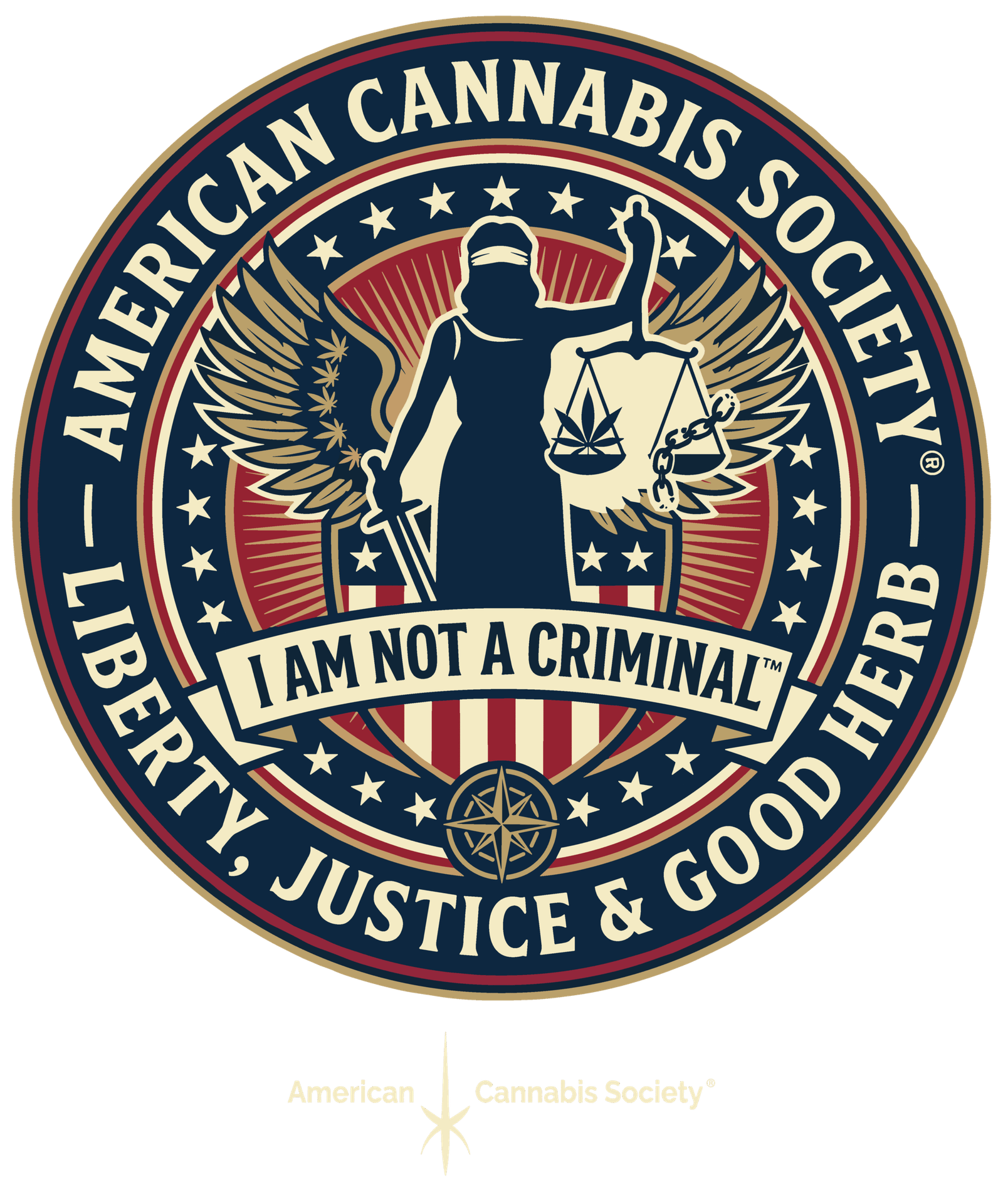 American Cannabis Society seal - Liberty Justice and Good Herb THCFactor design