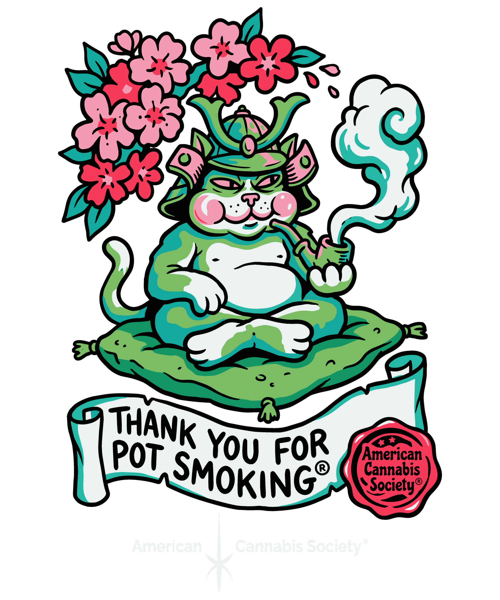 Thank You For Pot Smoking&reg; samurai cat design by American Cannabis Society&reg; &mdash; GreenRX&trade; THC delivery to Mt Horeb WI