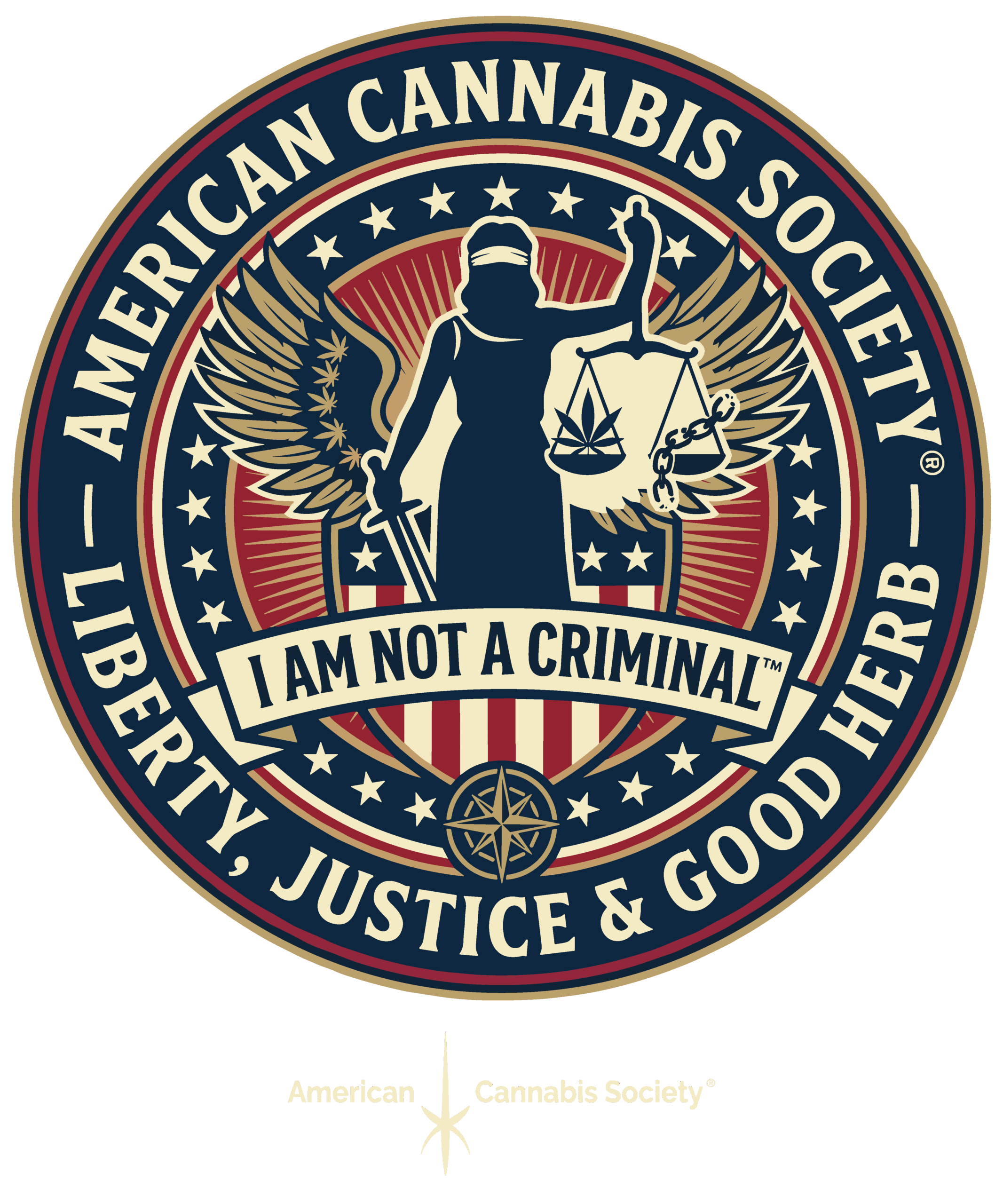 American Cannabis Society seal - Liberty Justice and Good Herb THCFactor design